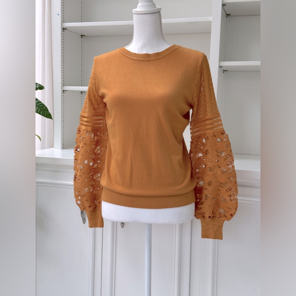 Knit top with lace sleeves